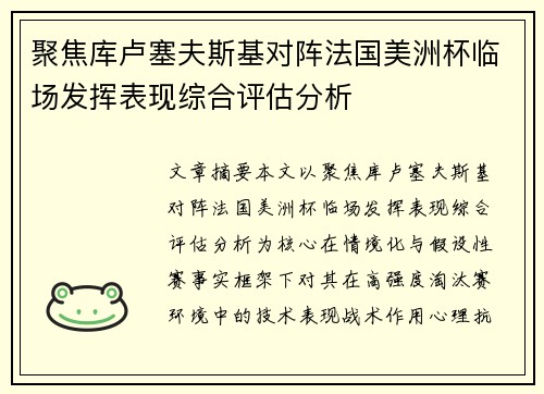 聚焦库卢塞夫斯基对阵法国美洲杯临场发挥表现综合评估分析